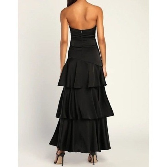 Lulus Black Strapless Tiered Ruffle Maxi Dress XS Evening Formal - Picture 7 of 12